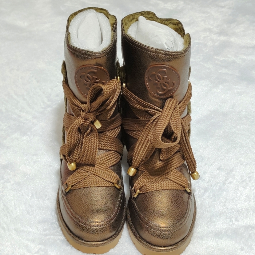 Guess Bronze Boots Faux Fur Lined Slip On Warm